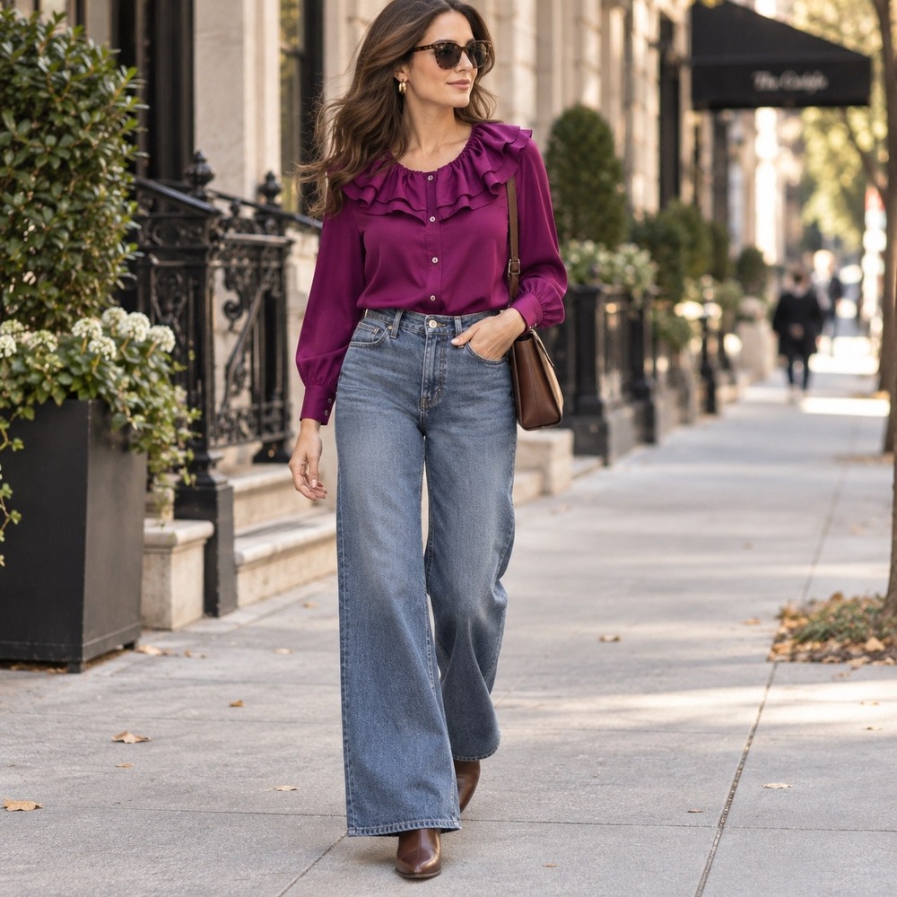 J.Crew Collection Silk Twill Ruffle Collar Blouse Purple Magenta AU259 Medium
